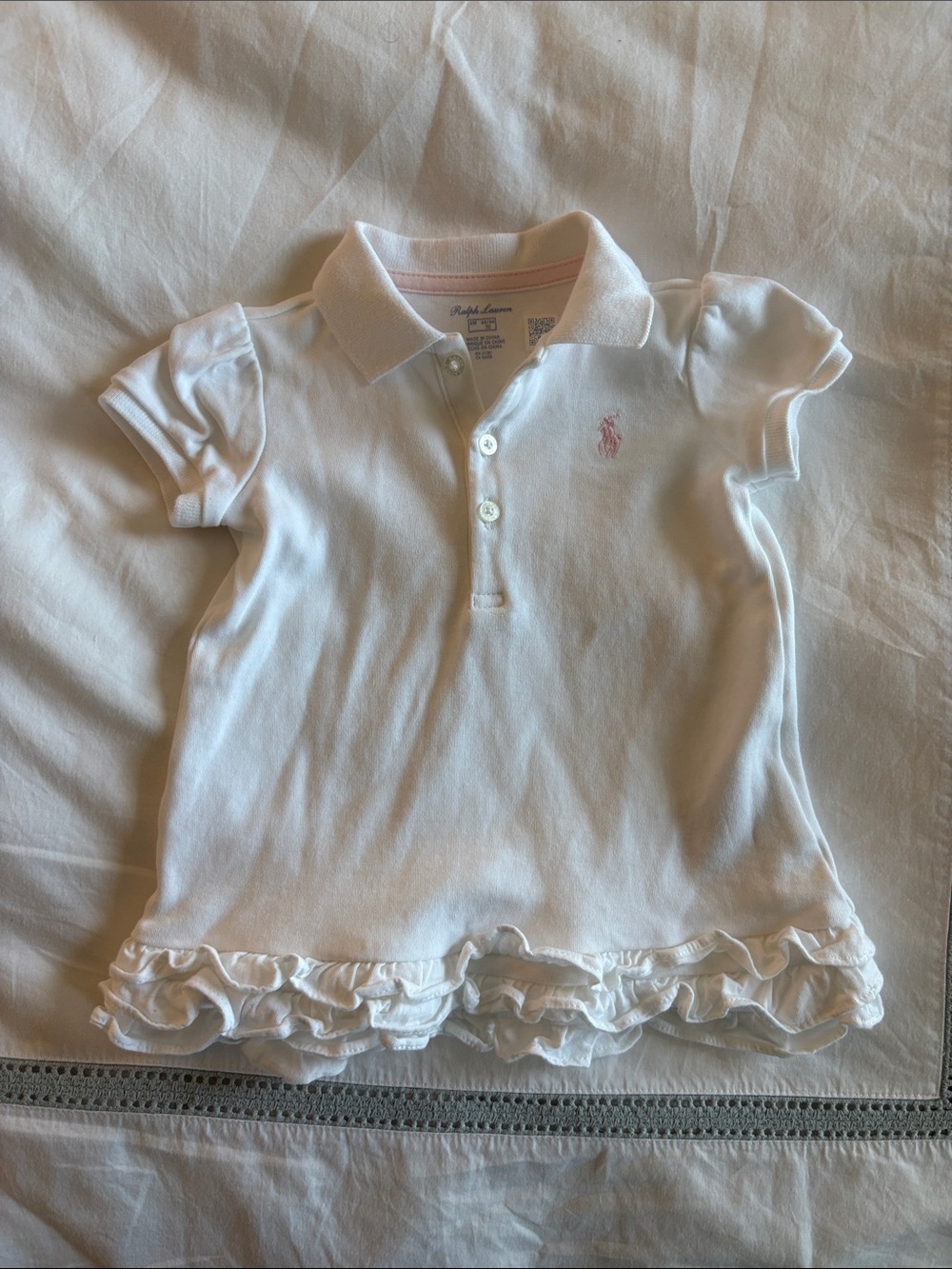 Ralph Lauren White Girls Polo Top with Pink Pony Embroidery